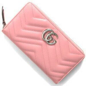 Gucci GG Marmont Long Wallet Round Zipper Quilted Pastel Pink